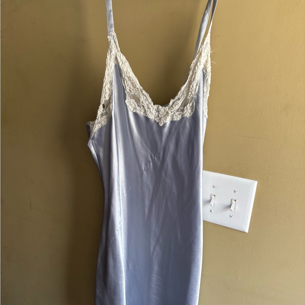 Elegant Lace Trim Slip Dress - Light Blue